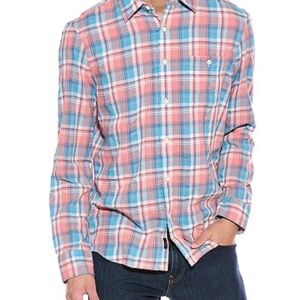 NWT Faherty Mens Plaid Button-Down Shirt - Blue and Pink
